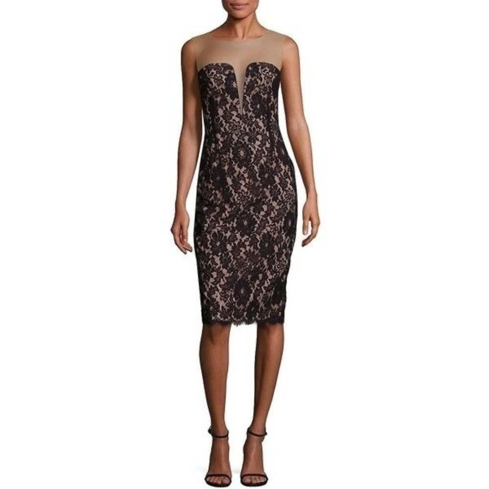 Bailey 44 Vivian Black Lace Illusion Neckline Sheath Dress Sleeveless Cocktail 6 - Picture 2 of 16